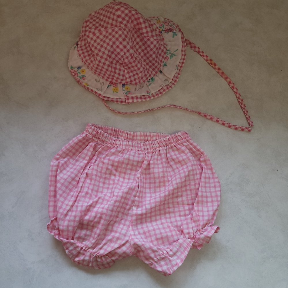 Vintage baby bonnet and shorts